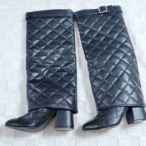 Wild Diva Black Quilted Heeled Boots New Size 6